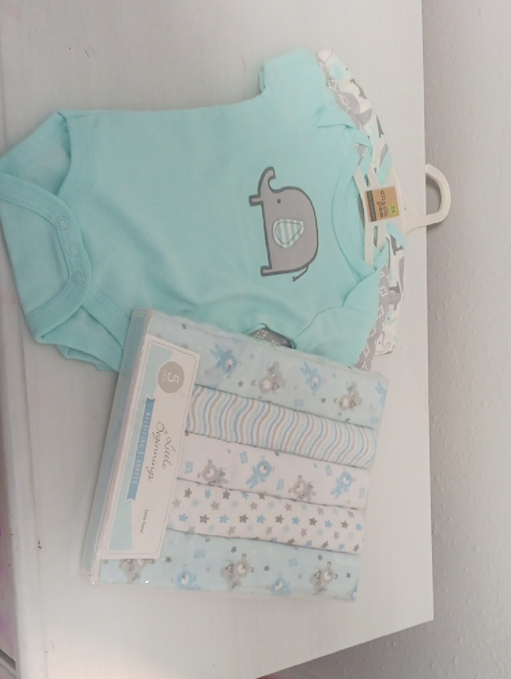 chick pea mint blue baby bodysuit set And Little Beginnings Receiving Blankets
